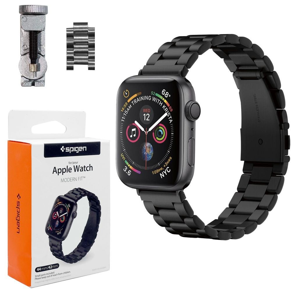 Apple Watch 1/2/3 42mm | SPIGEN Modern Fit | Stalowa Bransoleta Pasek | Czarna