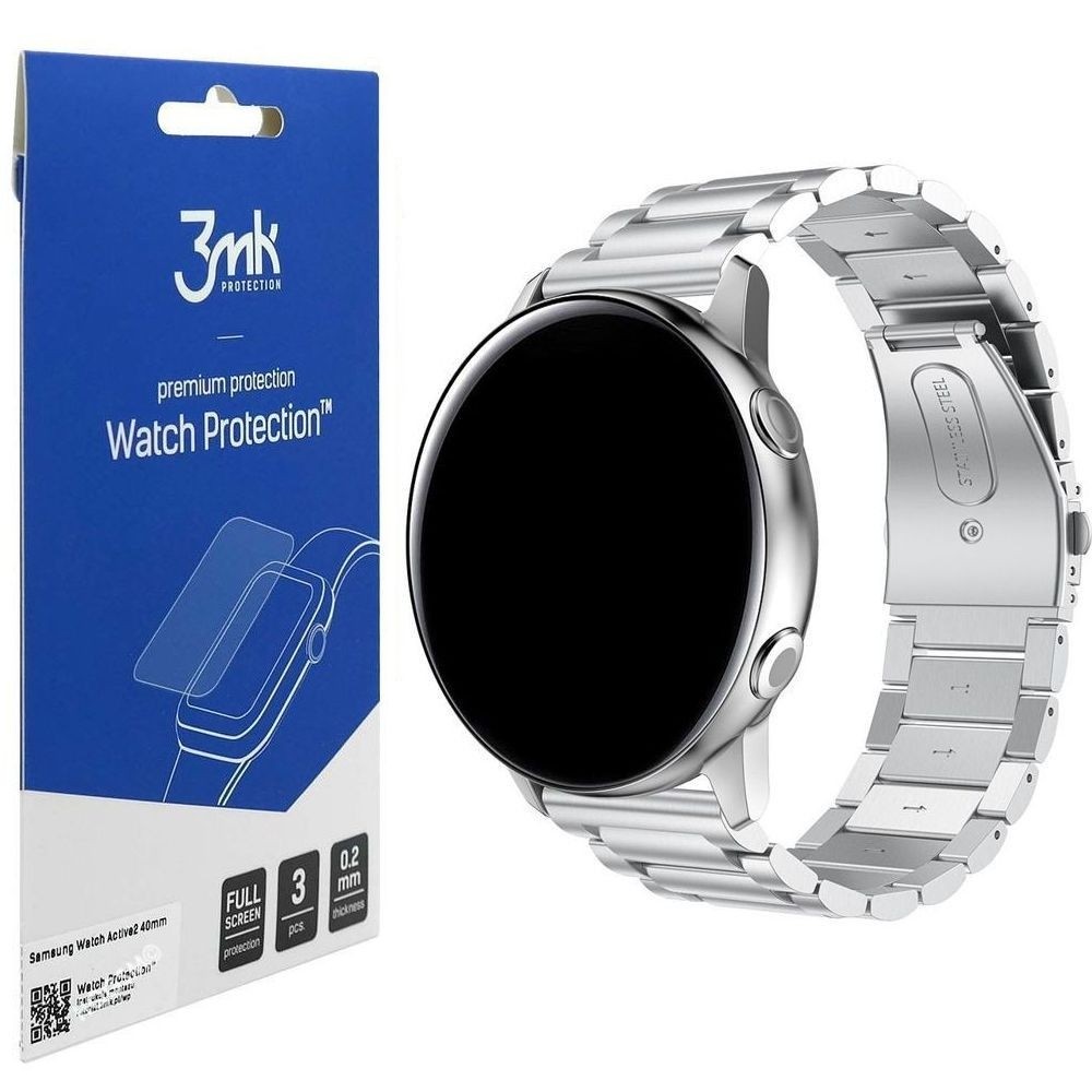 Samsung Galaxy Watch Active2 40mm | Stalowy Pasek Bransoleta | Silver + 3mk FOLIA 3szt