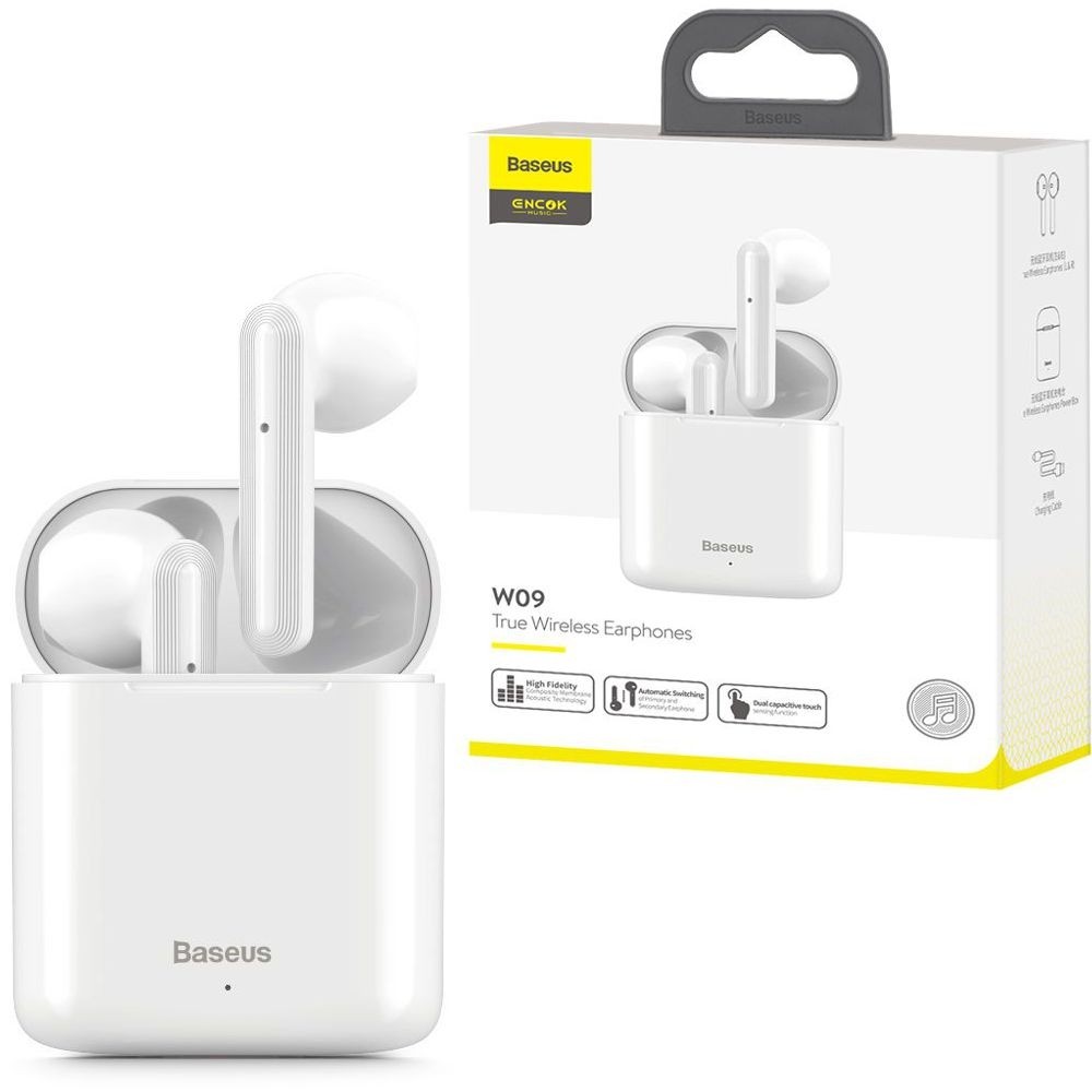 Baseus Encok W09 | Bezprzewodowe Słuchawki z Etui Ładującym BT 5.0 | Białe