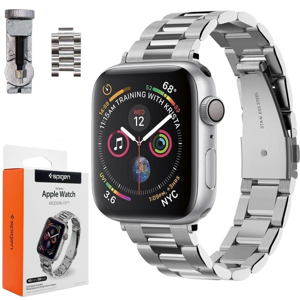 Apple Watch 1/2/3 38mm | SPIGEN Modern Fit | Stalowa Bransoleta Pasek | Srebrna