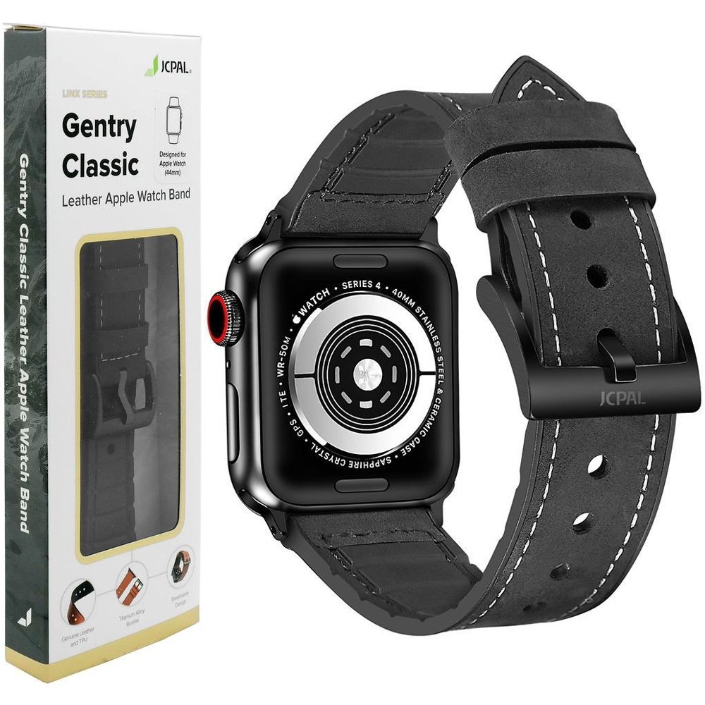 JCPAL Gentry Classic | Skórzany Pasek | Czarny do Apple Watch 4/5/6/SE 44mm