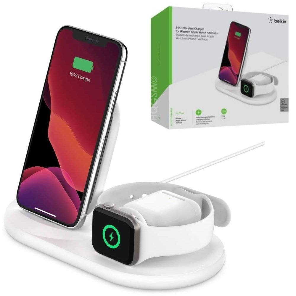 BELKIN 3in1 Wireless Charging Dock for iPhone + Apple Watch + Airpods | MFI | White