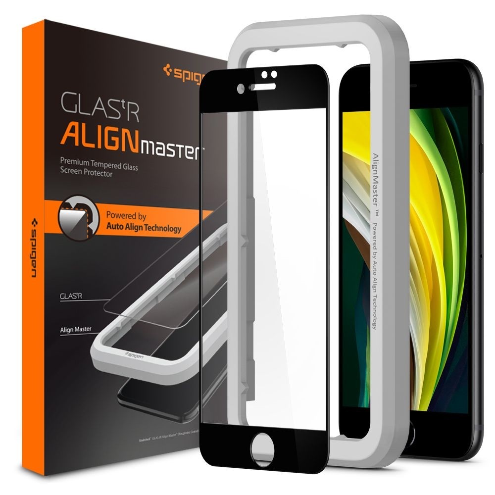 Szkło Hartowane SPIGEN GLAS.tR Align Master | Full Cover + Ramka Instalacyjna do Apple iPhone SE 2022 / 2020