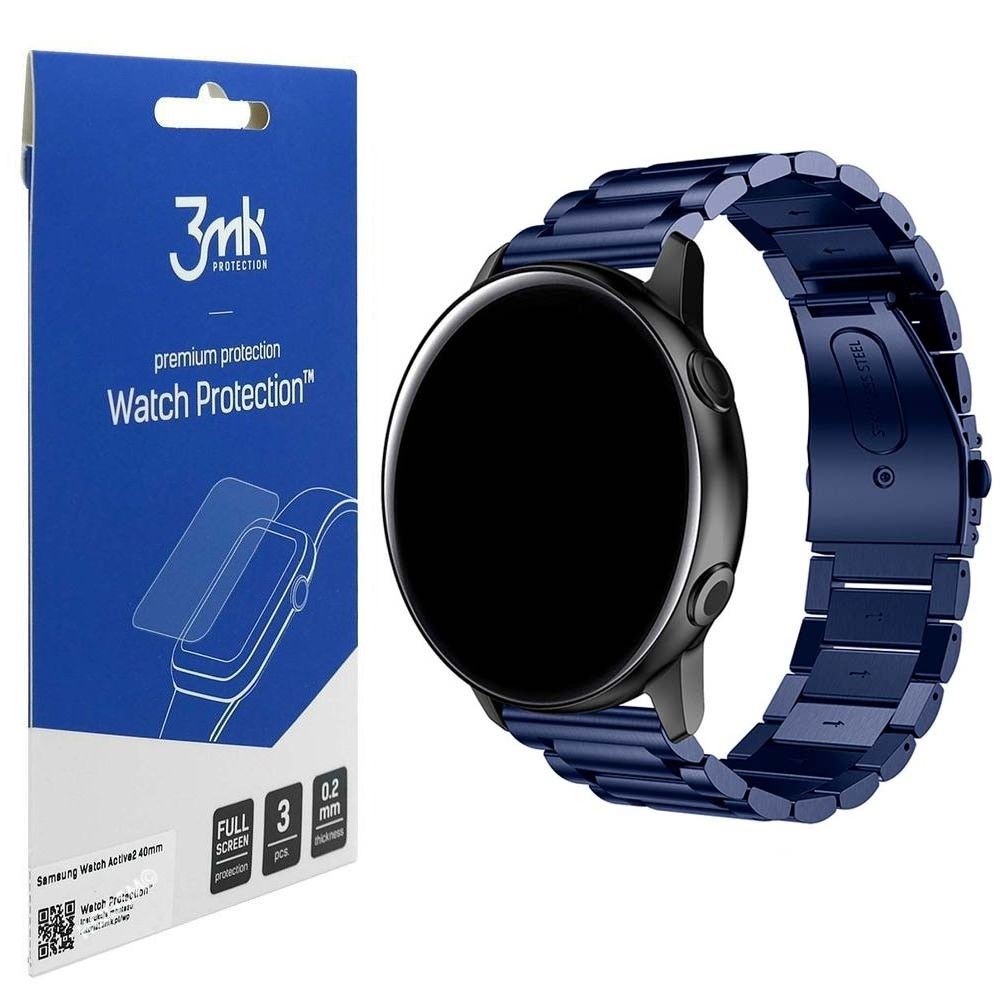 do Samsung Galaxy Watch Active2 40mm | Stalowy Pasek Bransoleta | Blue + 3mk FOLIA 3szt