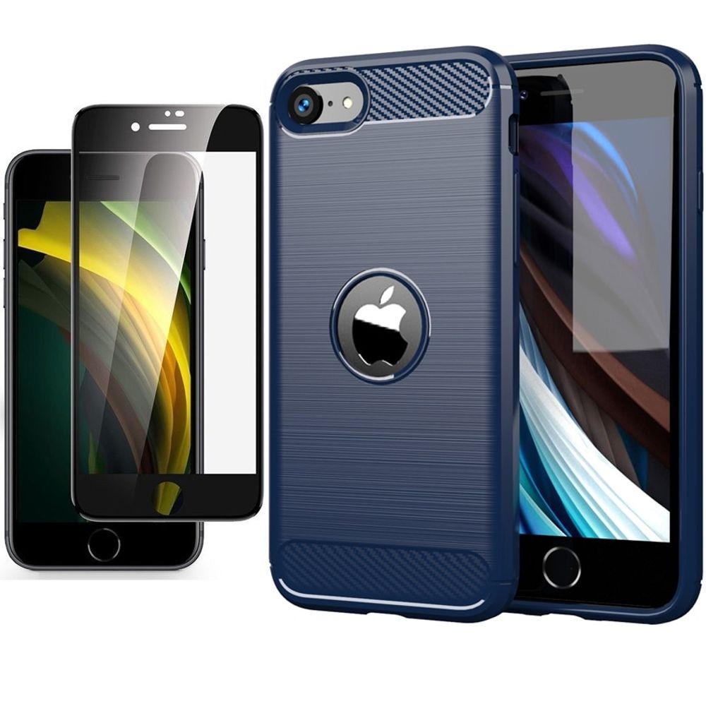 Etui CARBON Soft Case | Blueberry Blue + SZKŁO 5D do Apple iPhone SE 2022 / 2020