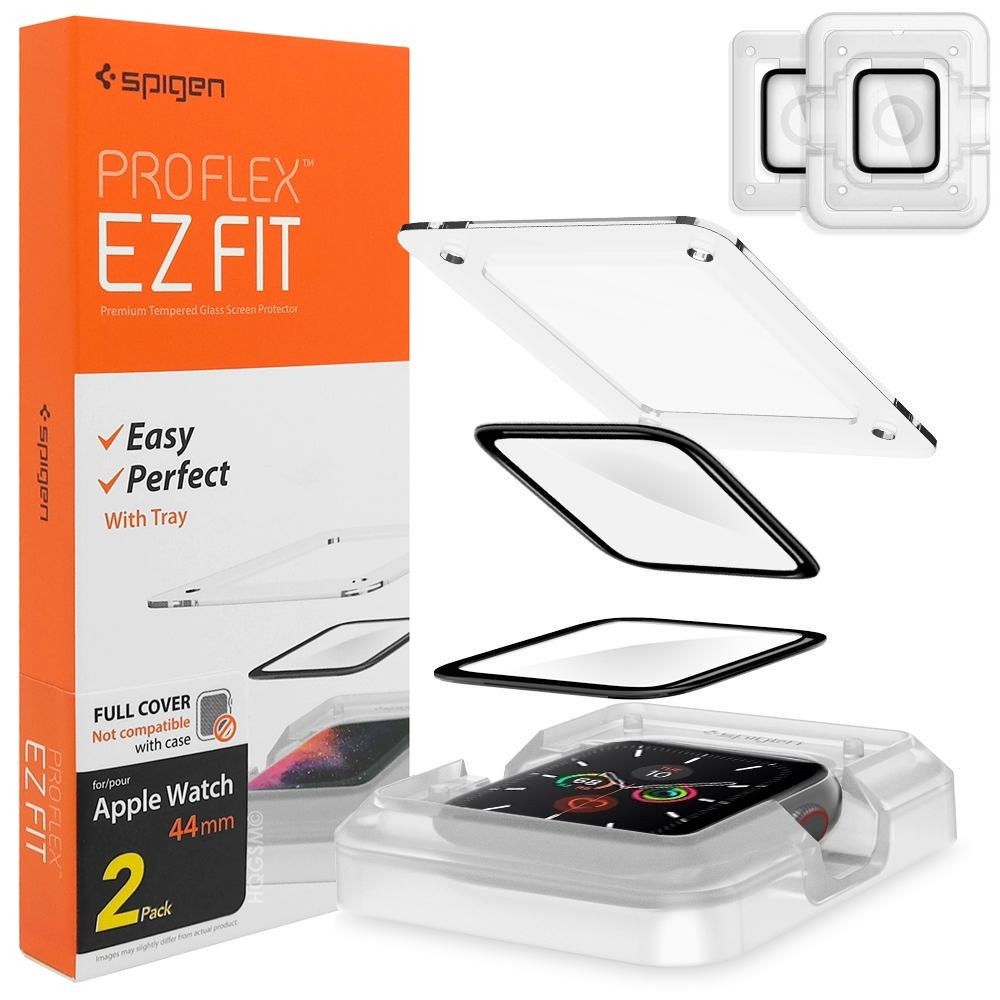 Szkło Hybrydowe SPIGEN ProFlex EZ FIT + Ramka Montażowa | 2 sztuki do Apple Watch 4/5/6/SE 44mm