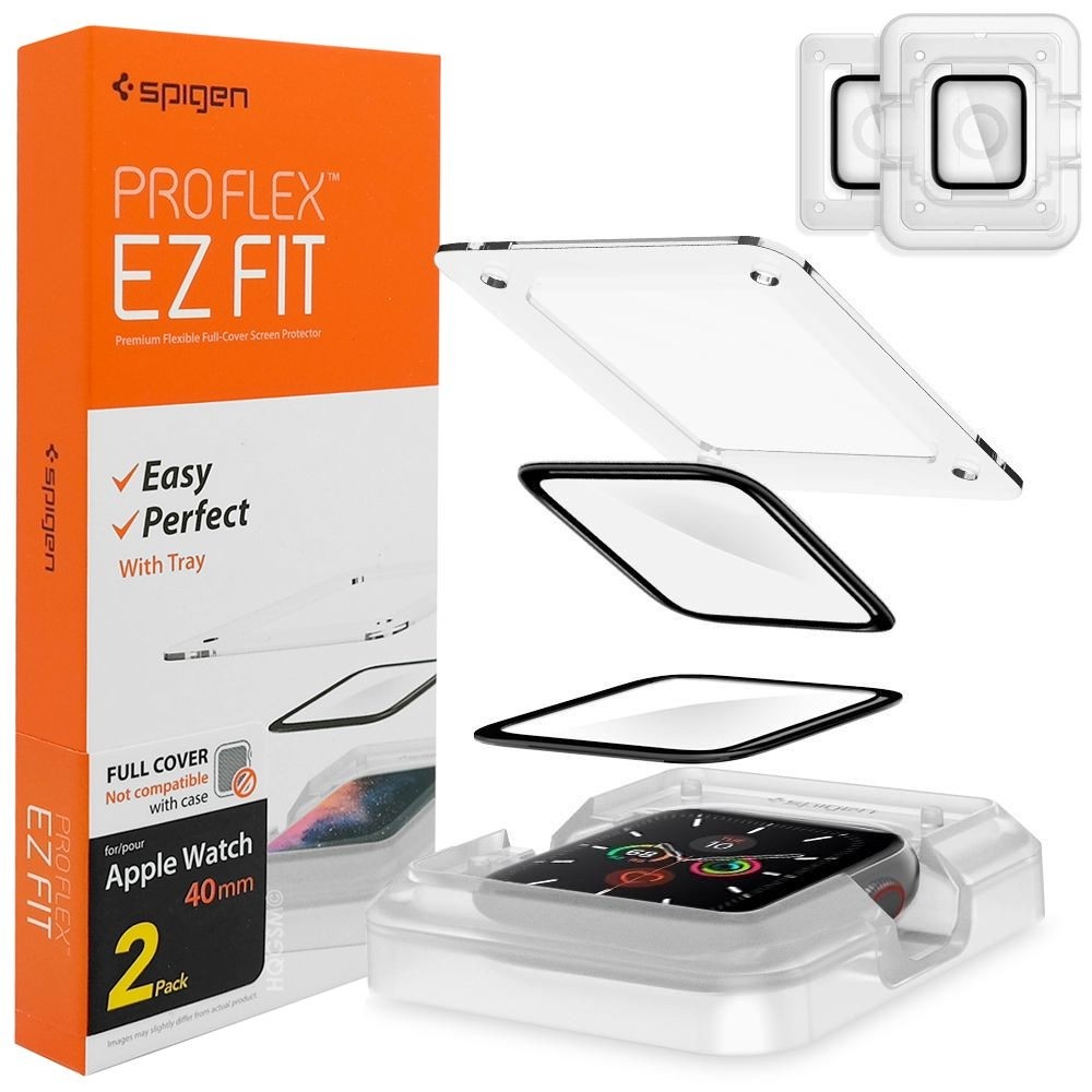 Szkło Hybrydowe SPIGEN ProFlex EZ FIT + Ramka Montażowa | 2 sztuki do Apple Watch 4/5/6/SE 40mm