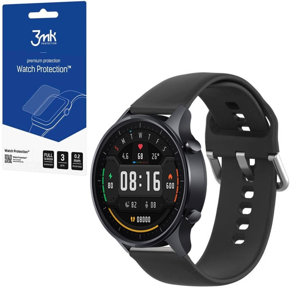 Sportowy Pasek Silikonowy ICON | Black + 3mk Watch Protection | 3 sztuki do Xiaomi Mi Watch
