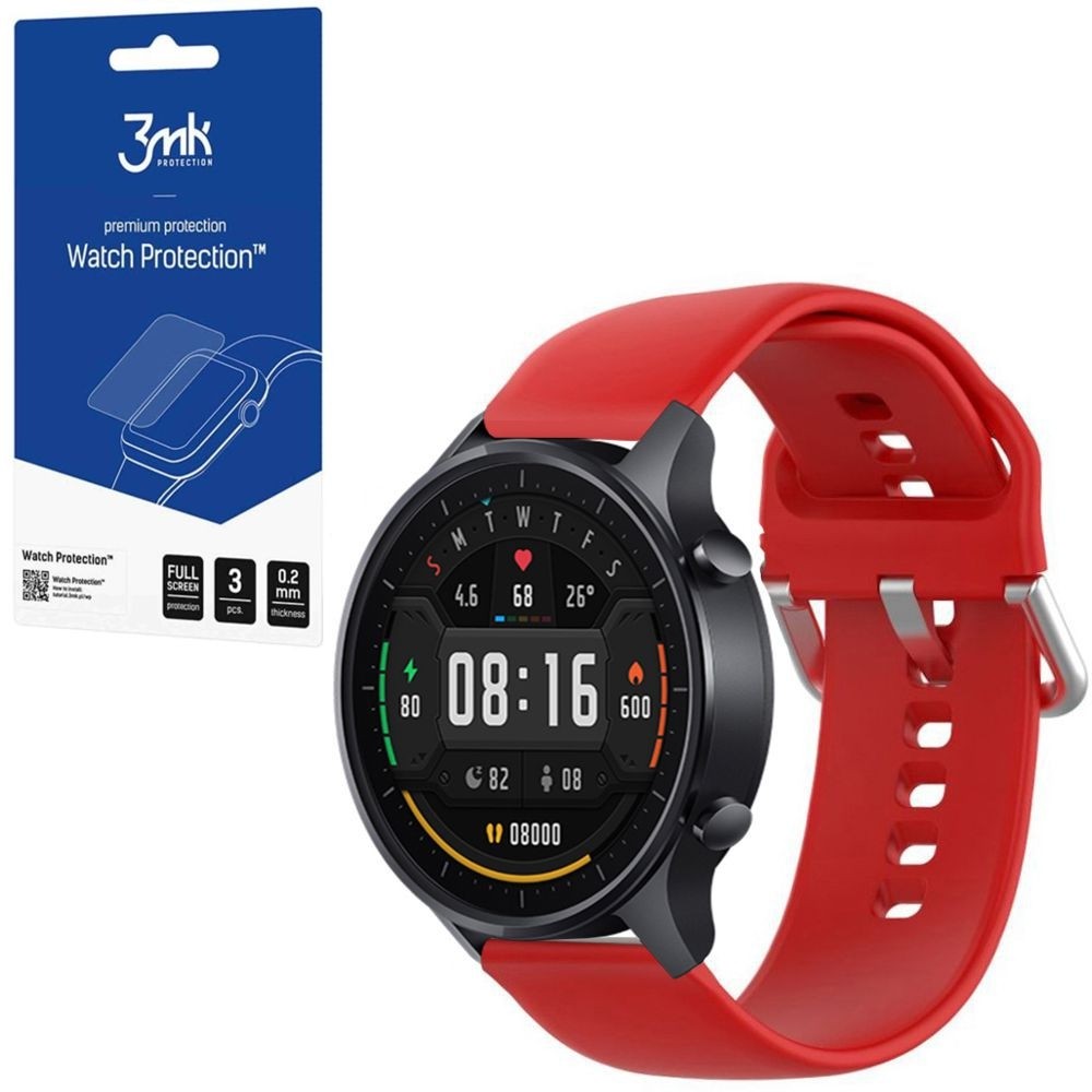 Sportowy Pasek Silikonowy ICON | Red + 3mk Watch Protection | 3 sztuki do Xiaomi Mi Watch