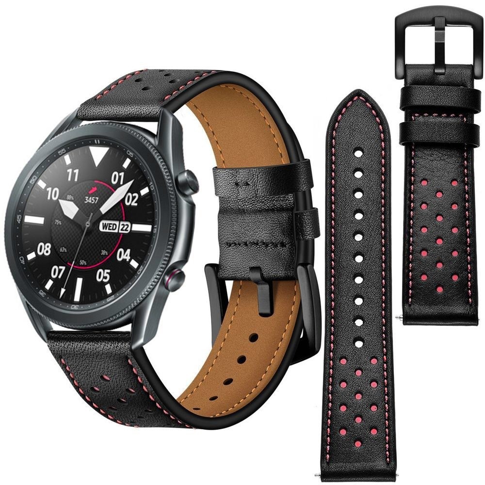 Skórzany Pasek Leather Strap Stitch | Czarny do Samsung Galaxy Watch 3 45mm