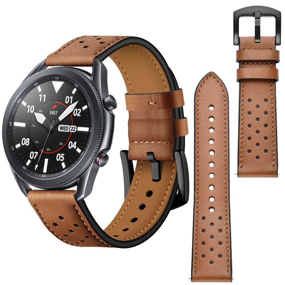 Skórzany Pasek Leather Strap Stitch | Brązowy do Samsung Galaxy Watch 3 45mm