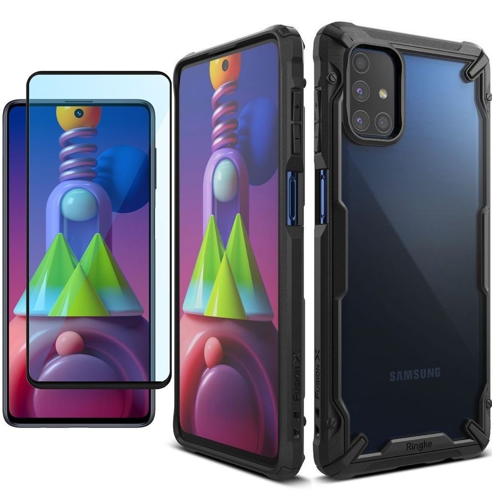 Etui RINGKE Fusion X | Black + SZKŁO 5D do Samsung Galaxy M51