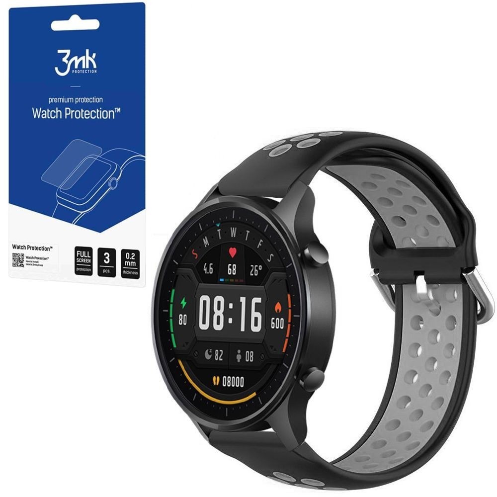 Pasek Silikonowy Sport Band | Space Gray + 3mk Watch Protection | 3 sztuki do Xiaomi Mi Watch