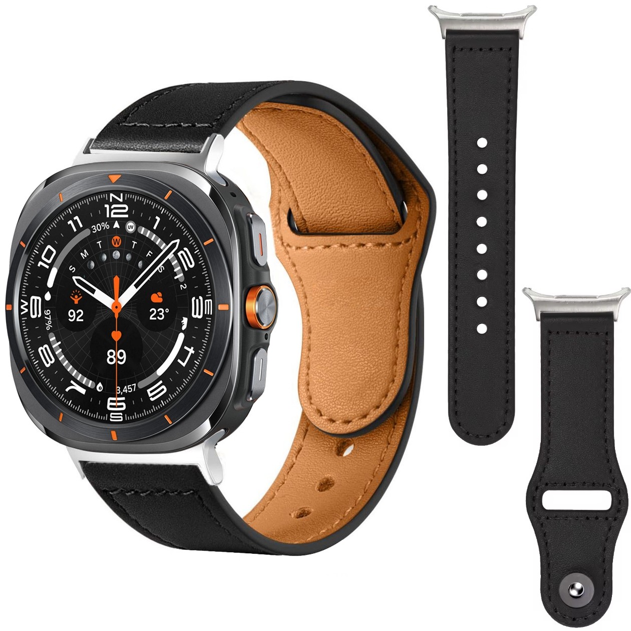 Skórzany Pasek Leather Strap FIT | Czarny do Samsung Galaxy Watch Ultra