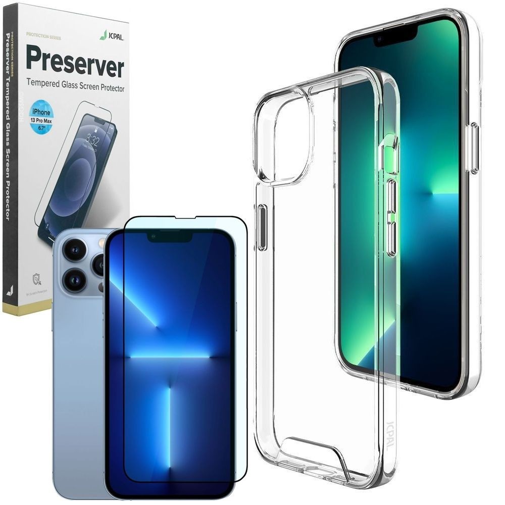 Etui JCPAL DualPro Case | Crystal Clear + SZKŁO Preserver do Apple iPhone 13 Pro Max