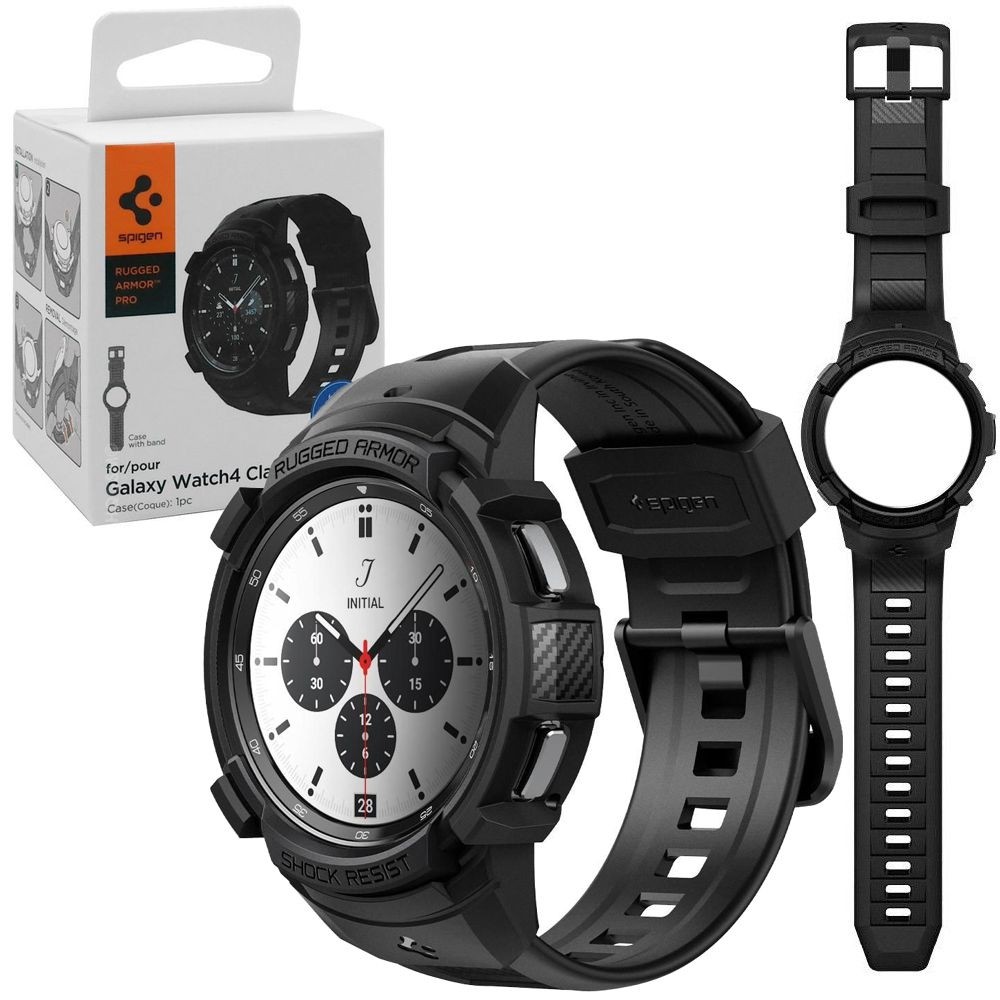 Etui + Pasek SPIGEN Rugged Armor PRO | Black do Samsung Galaxy Watch 4 Classic 42mm