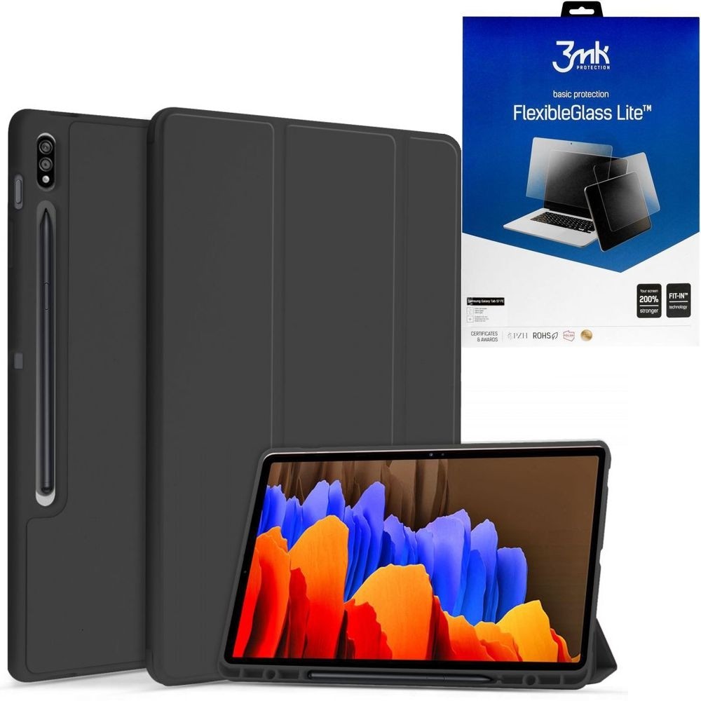 Zamykane Etui Smart Case SC PEN | Black + SZKŁO 3mk do Samsung Galaxy Tab S7 FE 12.4 T730/T736B