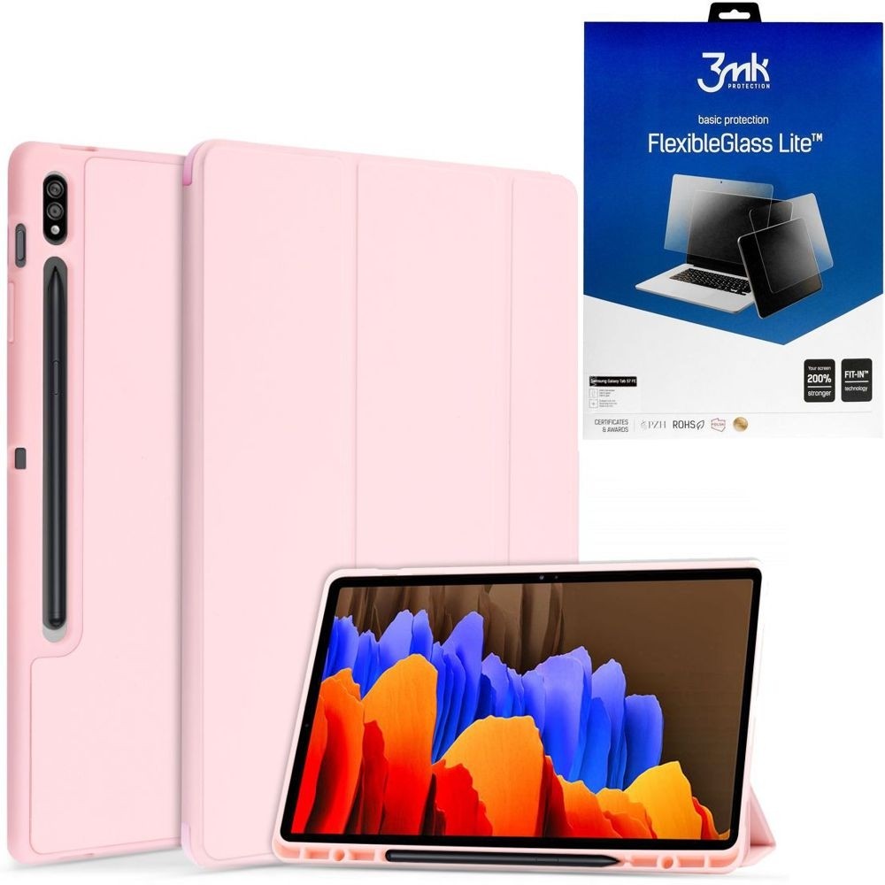 Zamykane Etui Smart Case SC PEN | Pink + SZKŁO 3mk Flexible Glass do Samsung Galaxy Tab S7 FE 12.4 T730/T736B