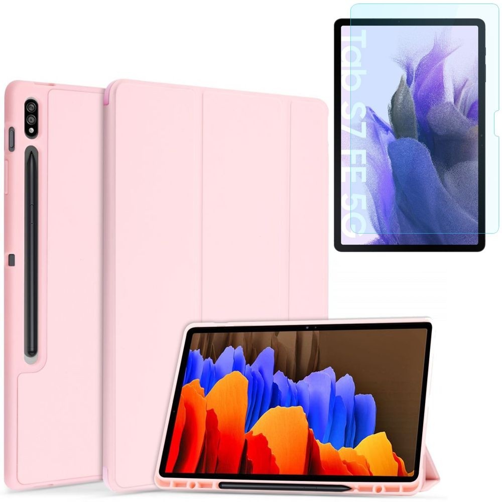 Zamykane Etui Smart Case SC PEN | Pink + SZKŁO do Samsung Galaxy Tab S7 FE 12.4 T730/T736B