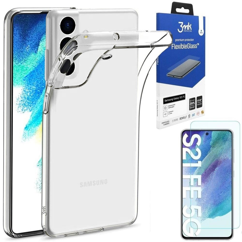 Etui 3mk Clear Case | Bezbarwne + SZKŁO 3mk Flexible Glass do Samsung Galaxy S21 FE 5G