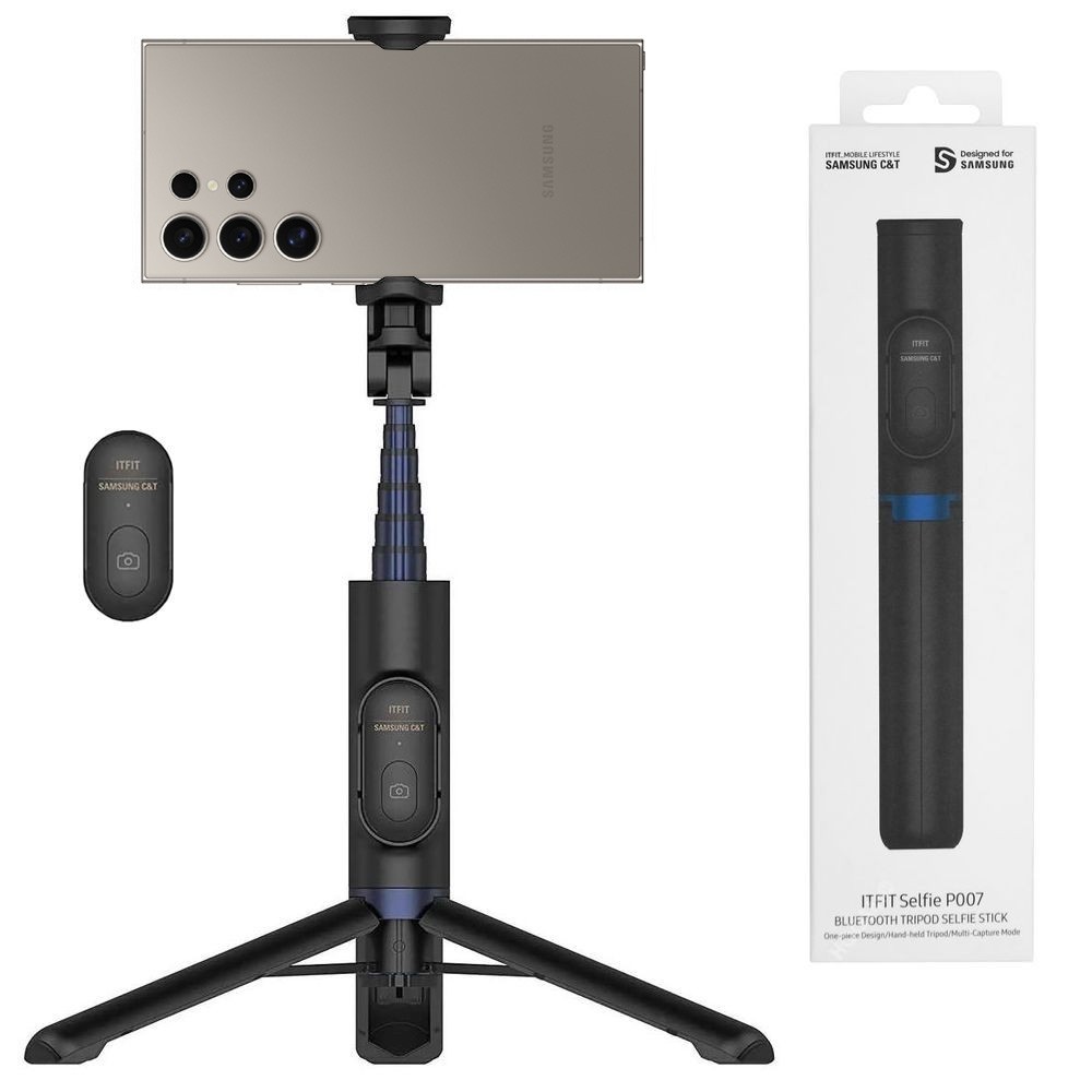 Samsung ITFIT P007 | Aluminiowy Selfie Stick Kijek Tripod + Pilot Bluetooth | Czarny