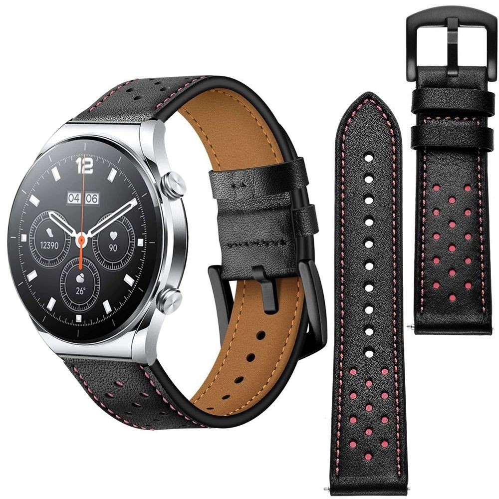 Skórzany Pasek Leather Strap Stitch | Czarny do Xiaomi Watch S1 / Active