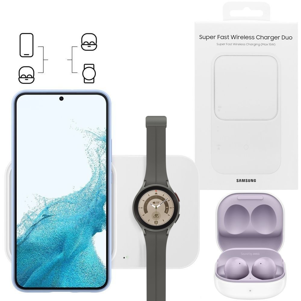 Samsung Super Fast Wireless Charger Duo | Oryginalna Ładowarka Indukcyjna 2w1 | Galaxy Watch Buds | White