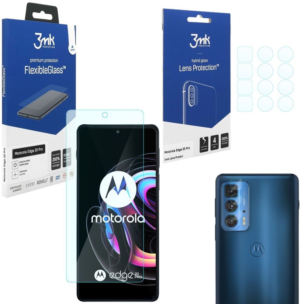 SZKŁO 3mk Flexible Glass + Lens Protection | 4szt do Motorola Edge 20 Pro