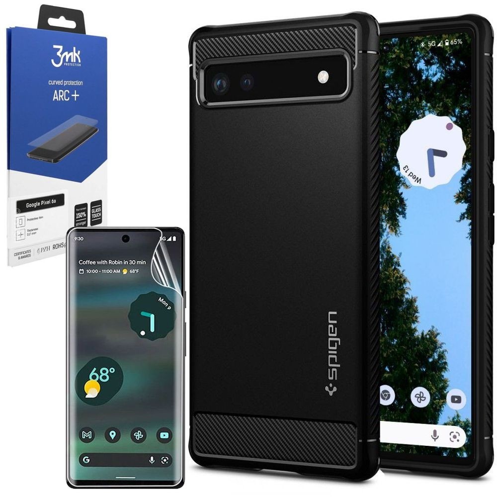 Etui SPIGEN Rugged Armor | Black + FOLIA 3mk Arc+ do Google Pixel 6a