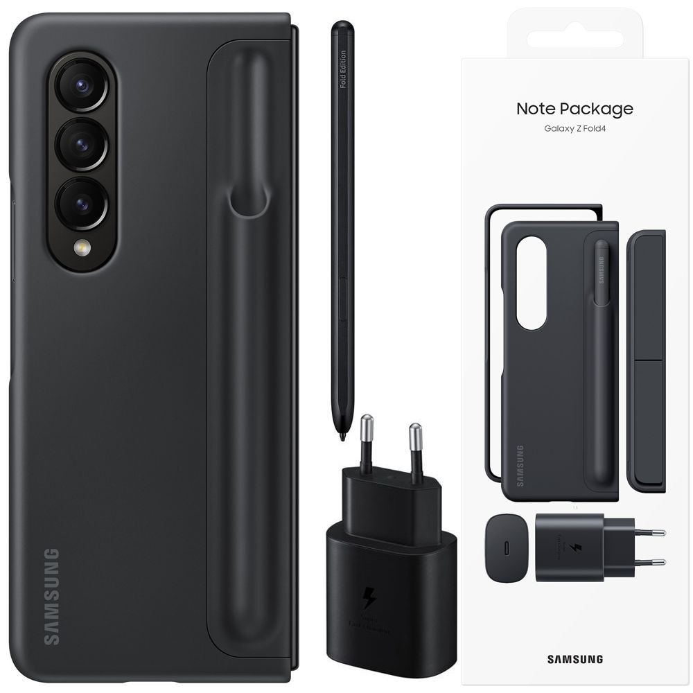 Note Package | Oryginalne Etui Standing Cover + Rysik S Pen + Travel Adapter 25W | Black do Samsung Galaxy Z Fold4
