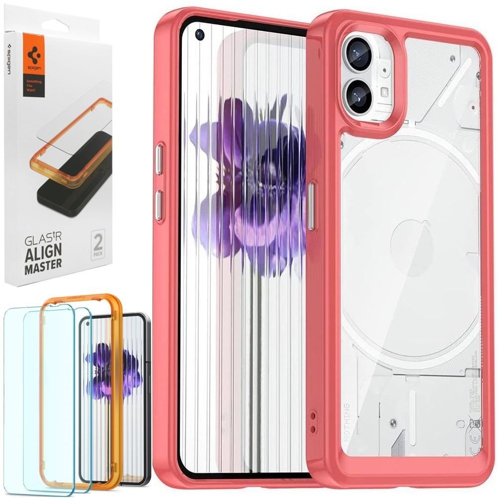 Etui Clear Hybrid Case | Red + 2x SZKŁO Spigen do Nothing Phone (1)