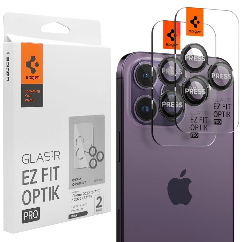 SPIGEN EZ Fit OPTIK Pro | 2x Osłona Szkło na Aparat | Czarny do Apple iPhone 14 Pro / Pro Max