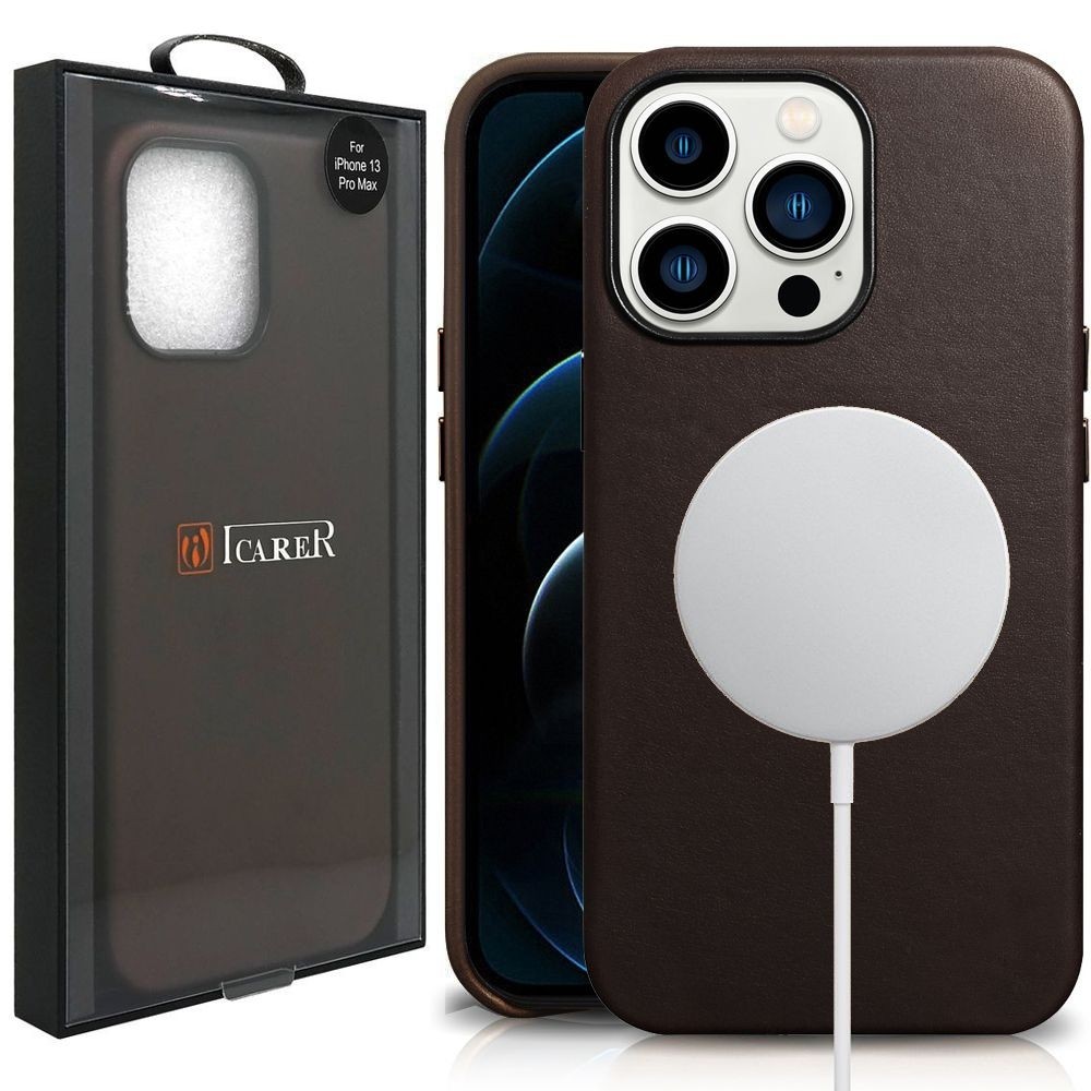 Skórzane Etui iCarer MagSafe Case | Dark Brown do Apple iPhone 13 Pro Max