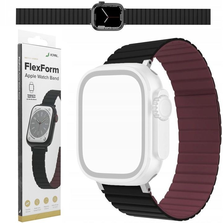 JCPAL FlexForm | Magnetyczny Pasek Silikonowy | Black Plum do Apple Watch 7 45mm