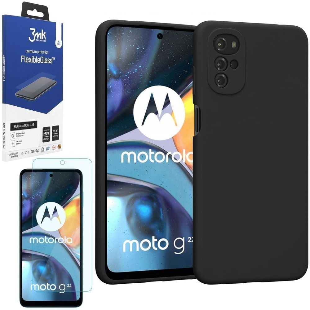 Cienkie Etui Silicone Case | Czarne + SZKŁO 3mk FG do Motorola Moto G22