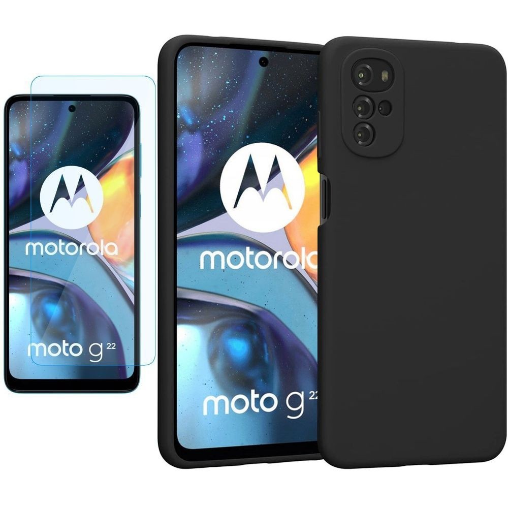 Cienkie Etui Silicone Case | Czarne + SZKŁO do Motorola Moto G22