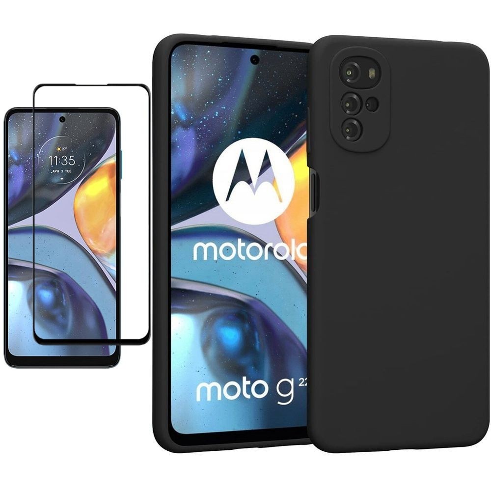 Cienkie Etui Silicone Case | Czarne + SZKŁO 5D do Motorola Moto G22