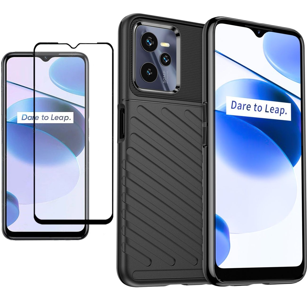 Pancerne Etui TOUGH TPU Case | Black + SZKŁO 5D do Realme C35