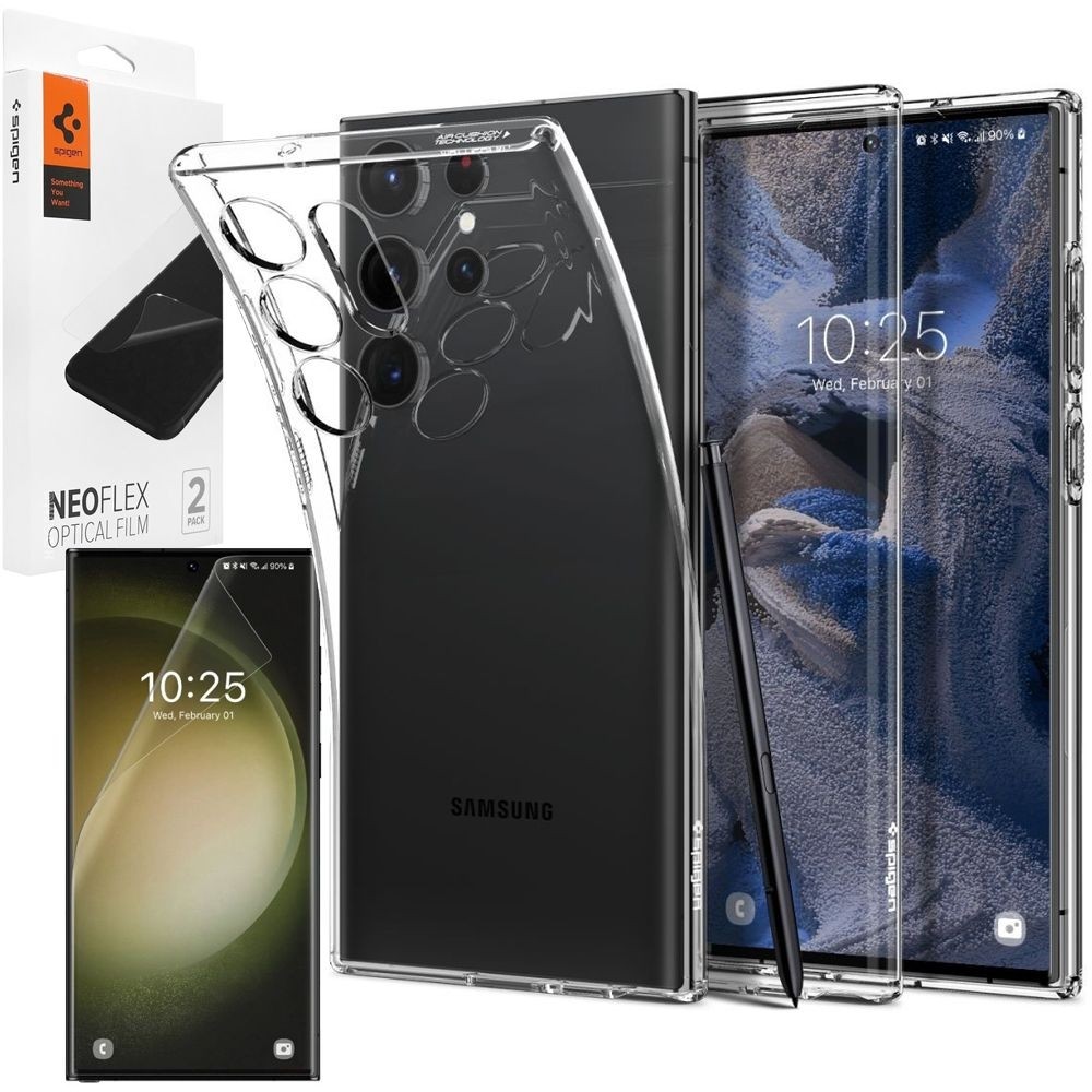 Etui SPIGEN Liquid Crystal | Crystal Clear + 2x FOLIA Spigen do Samsung Galaxy S23 Ultra