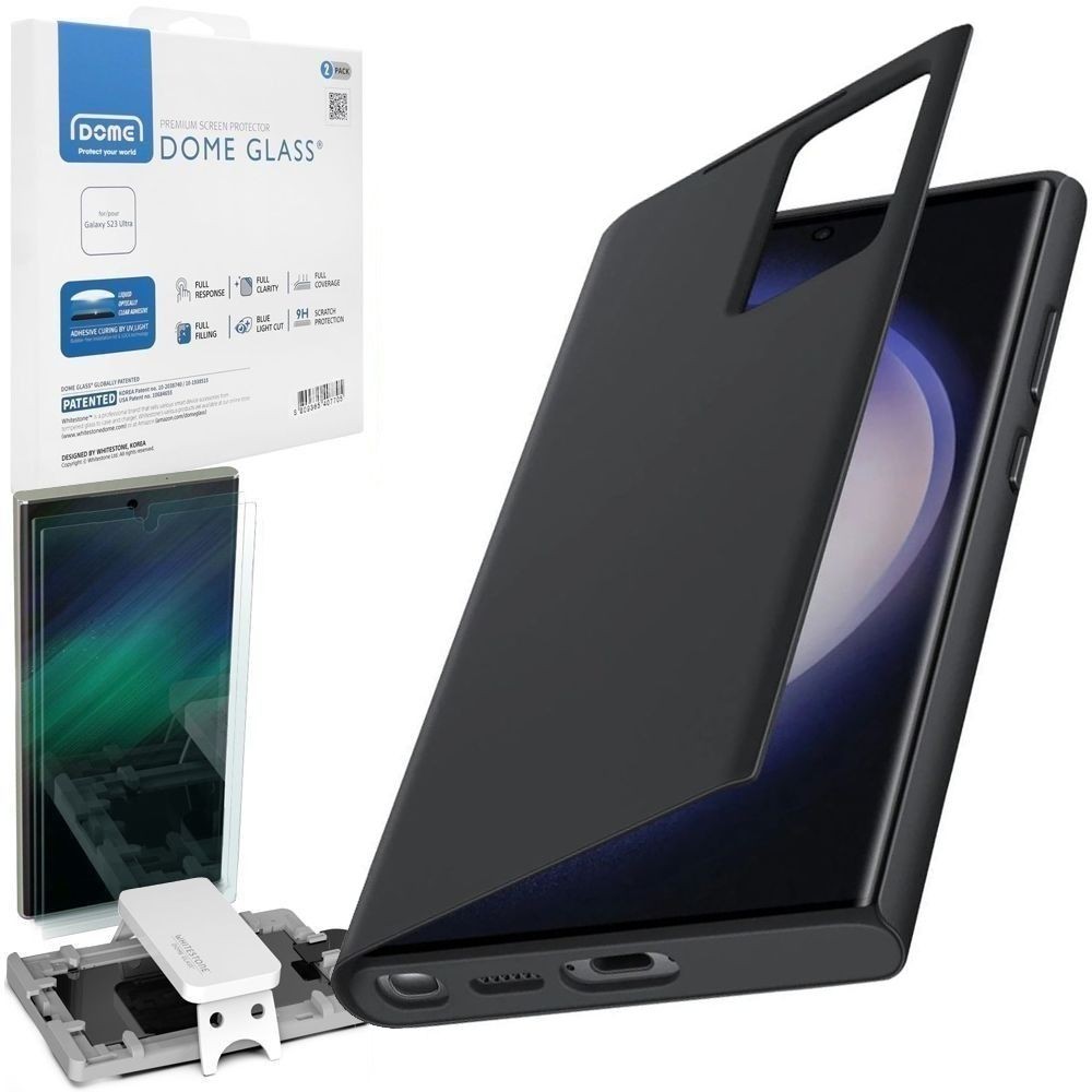 Oryginalne Etui Smart View Wallet Case | Czarne + 2x SZKŁO DOME UV do Samsung Galaxy S23 Ultra