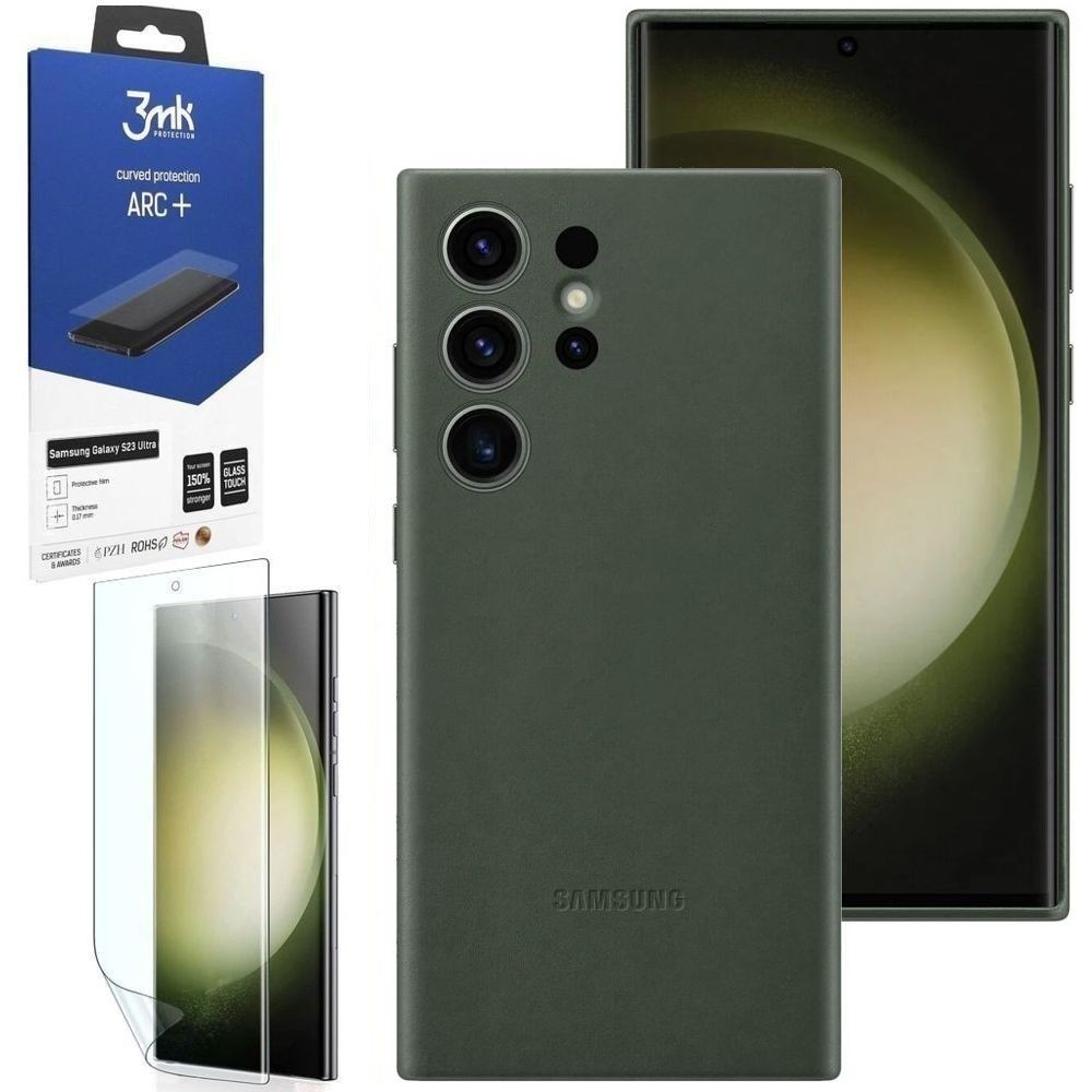 Oryginalne Etui Leather Case | Zielone + FOLIA 3mk ARC+ do Samsung Galaxy S23 Ultra