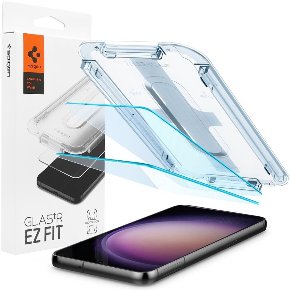 2x Szkło Hartowane SPIGEN GLAS.tR EZ FIT + Ramka Instalacyjna do Samsung Galaxy S23+ Plus