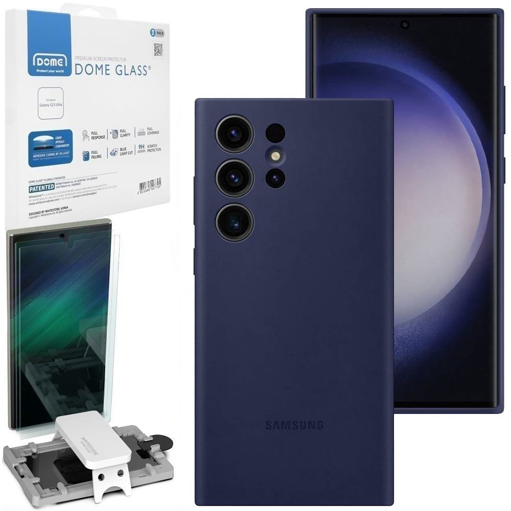 Oryginalne Etui Silicone Case | Navy + 2x SZKŁO DOME UV do Samsung Galaxy S23 Ultra