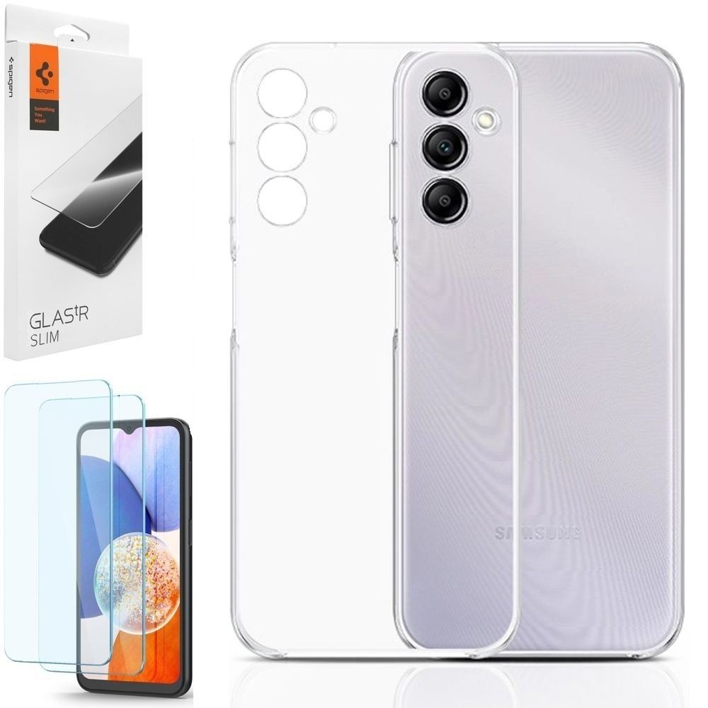 Oryginalne Etui Clear Case | Clear + 2x SZKŁO Spigen do Samsung Galaxy A14 4G / 5G