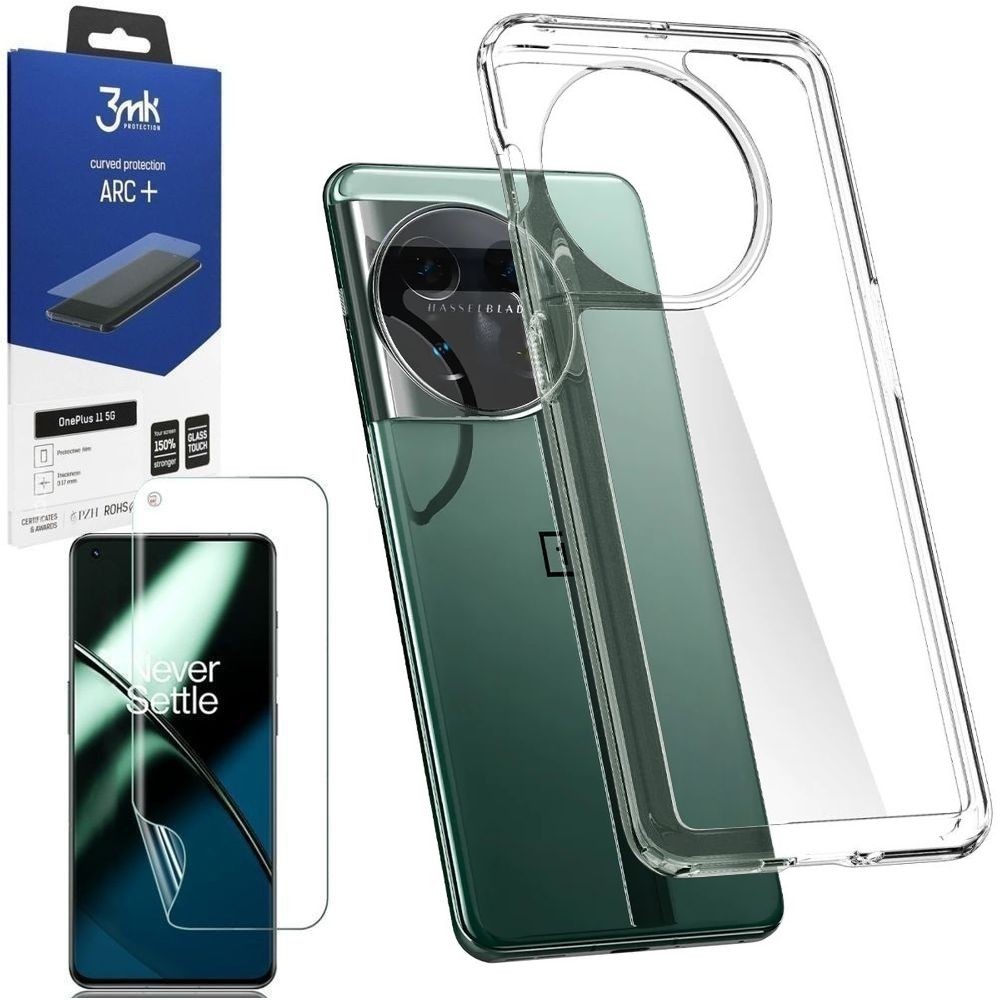 Etui SPIGEN Ultra Hybrid | Crystal Clear + FOLIA 3mk ARC+ do OnePlus 11 5G