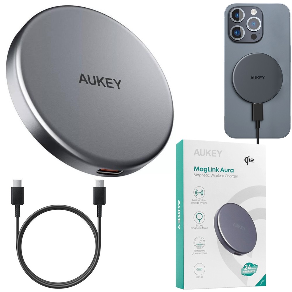 Aukey | MagLink Aura | Ładowarka Indukcyjna z MagSafe Qi2 | 15W