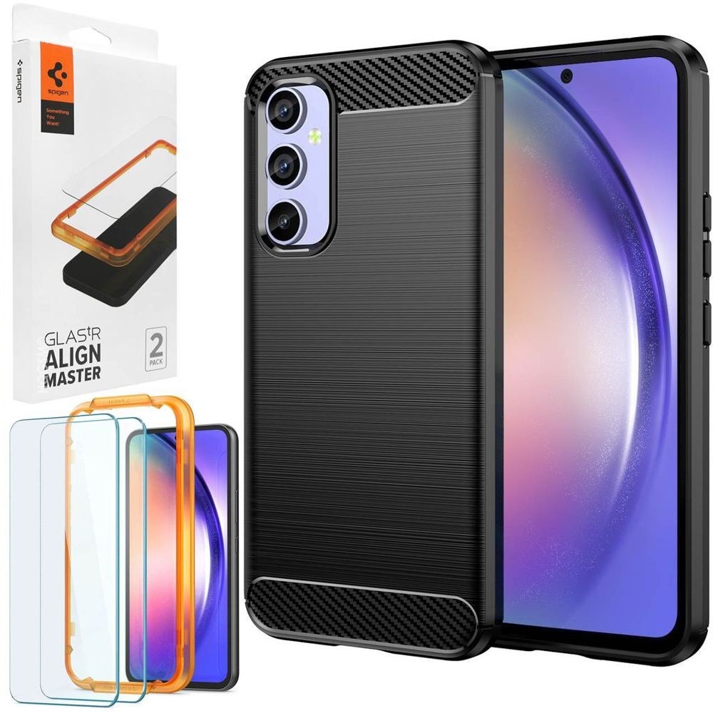 Etui CARBON Soft Case | Coal Black + 2x SZKŁO Spigen do Samsung Galaxy A54 5G