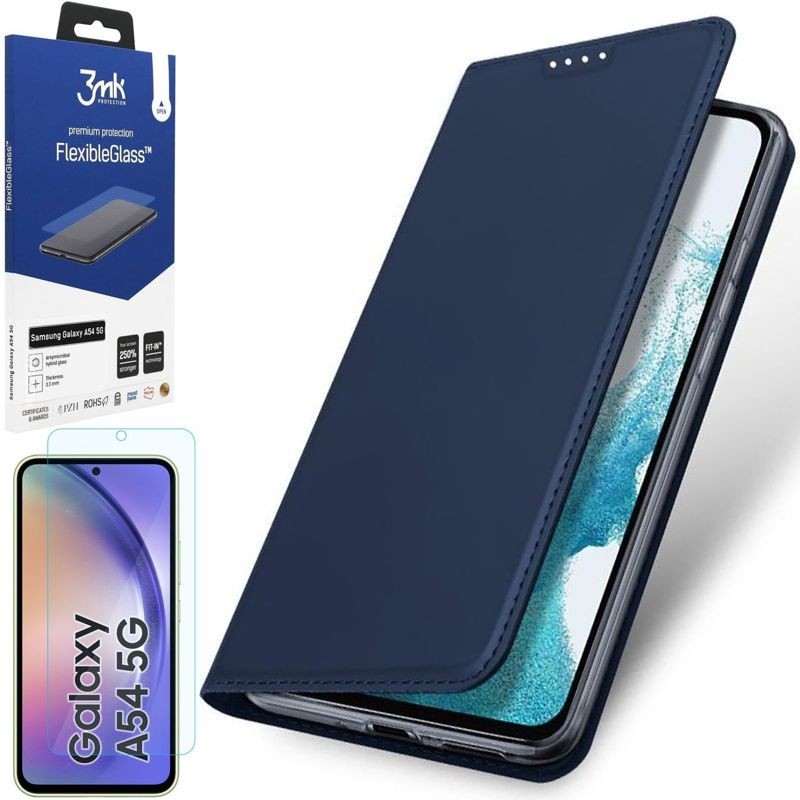 Etui z Klapką | DUX DUCIS | Skin Pro | Navy + SZKŁO 3mk do Samsung Galaxy A54 5G