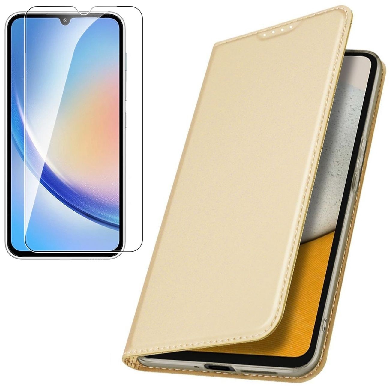 Etui z Klapką | DUX DUCIS | Skin Pro | Gold + SZKŁO do Samsung Galaxy A34 5G