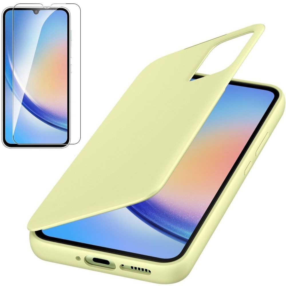 Oryginalne Etui Smart View Wallet Case | Limonkowe + SZKŁO do Samsung Galaxy A34 5G